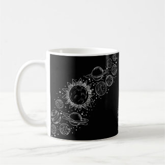 Kosmische Elegance: Schwarzes Set der Planeten Kaffeetasse