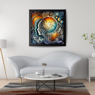 Kosmische Energie und surreale abstrakte Gesichter Leinwanddruck