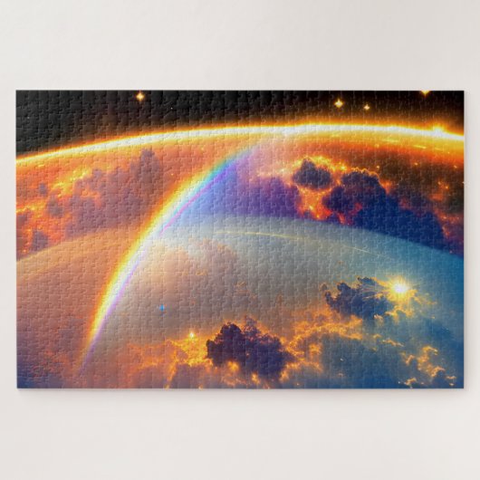 Kosmische Erdmaße mit Rainbows und Sternen Puzzle (Horizontal)