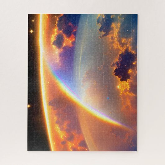 Kosmische Erdmaße mit Sternen und Regenbogen Puzzle (Vertikal)