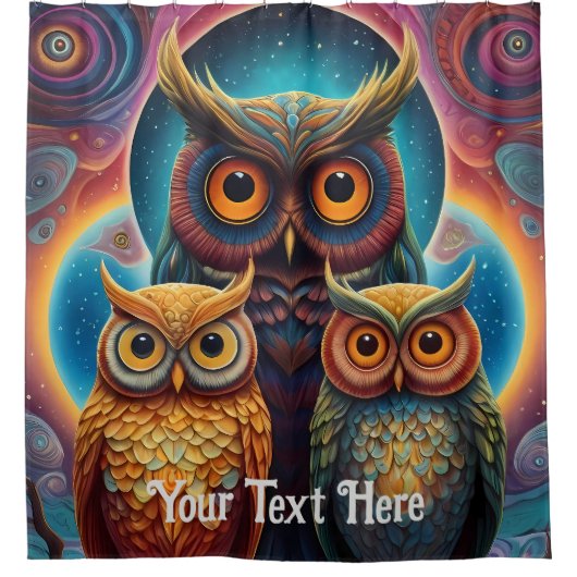 Kosmische Eule: Lebhafte Weisheit Duschvorhang (Vorderseite)