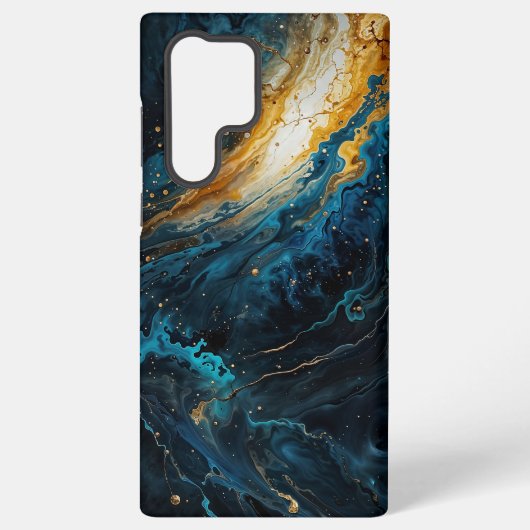 Kosmische Explosion Blau und Gold Abstrakt Samsung Galaxy Hülle (Rückseite)