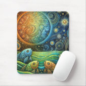 Kosmische Fische und sonnenbeschwingte Meereswelle Mousepad (Mit Mouse)