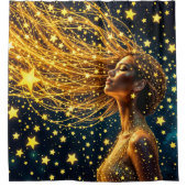 Kosmische Frau mit leuchtendem, goldgelbem Haar Duschvorhang (Vorderseite)