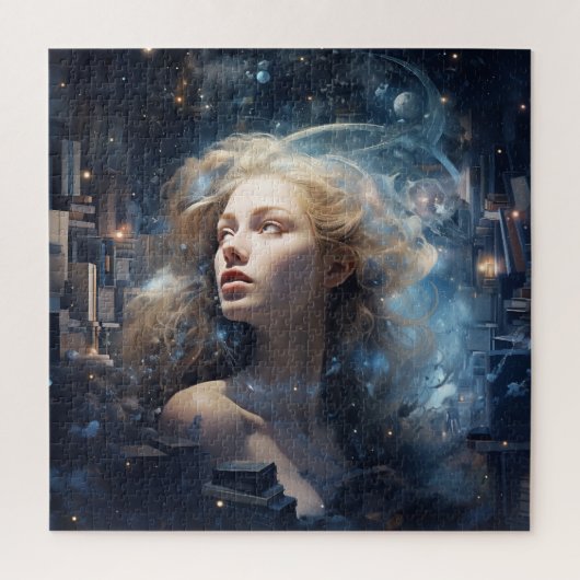 Kosmische Frau umgeben von Büchern Puzzle (Vertikal)