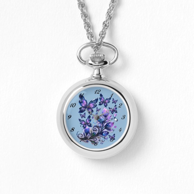 Kosmische Funken Schmetterlinge Blau Armbanduhr (Vorderseite)