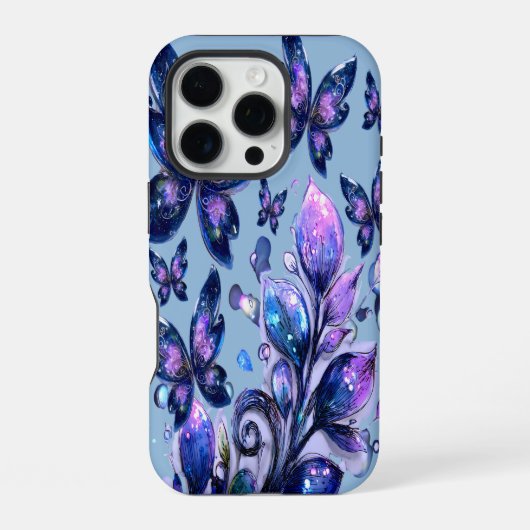 Kosmische Funken Schmetterlinge Blau iPhone Hülle (Rückseite)