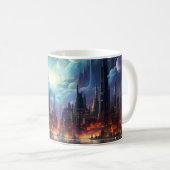Kosmische Futuristische Metropole Wolkenkratzer Kaffeetasse (VorderseiteRechts)