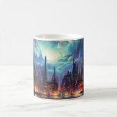 Kosmische Futuristische Metropole Wolkenkratzer Kaffeetasse (Mittel)