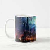 Kosmische Futuristische Metropole Wolkenkratzer Kaffeetasse (Links)
