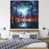 Kosmische Futuristische Metropole Wolkenkratzer Leinwanddruck (Insitu (Schlafzimmer))