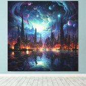 Kosmische Futuristische Metropole Wolkenkratzer Leinwanddruck (Insitu (Holzboden))