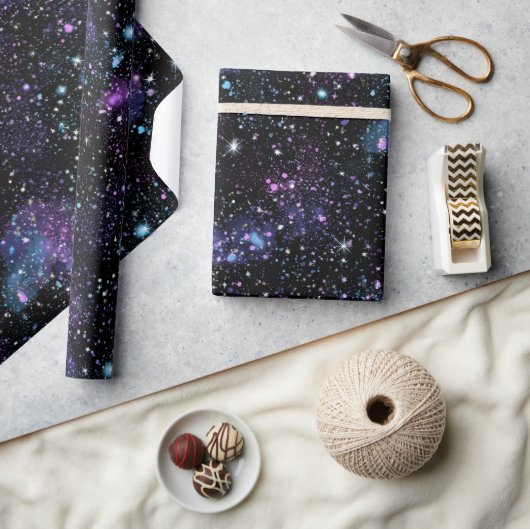 Kosmische Galaxie gemustert schwarzer Glitter-Mix Geschenkpapier (Kunsthandwerk)