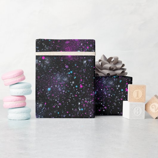 Kosmische Galaxie gemustert schwarzer Glitter-Mix Geschenkpapier (Babyparty)