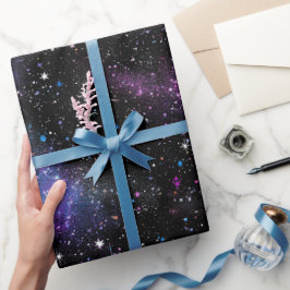 Kosmische Galaxie gemustert schwarzer Glitter-Mix Geschenkpapier