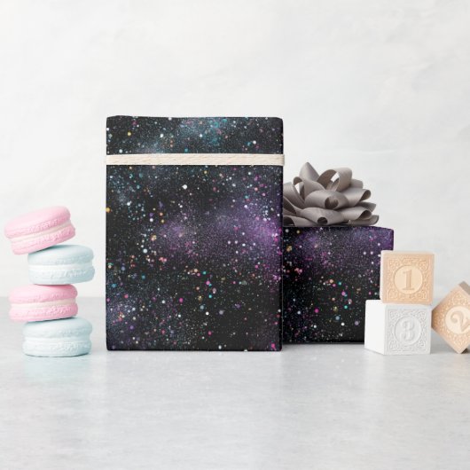 Kosmische Galaxie gemustert schwarzer Glitter-Mix Geschenkpapier (Babyparty)