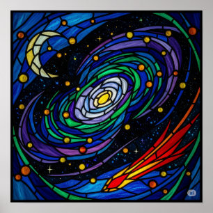 Kosmische Galaxie Gestaltete Glaskunst Poster