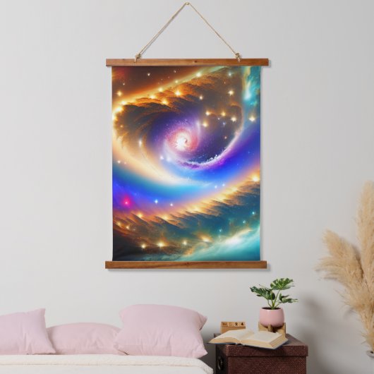 Kosmische Galaxie mit Shooting Star Art Print Wandteppich Mit Holzrahmen (Schlafzimmer)