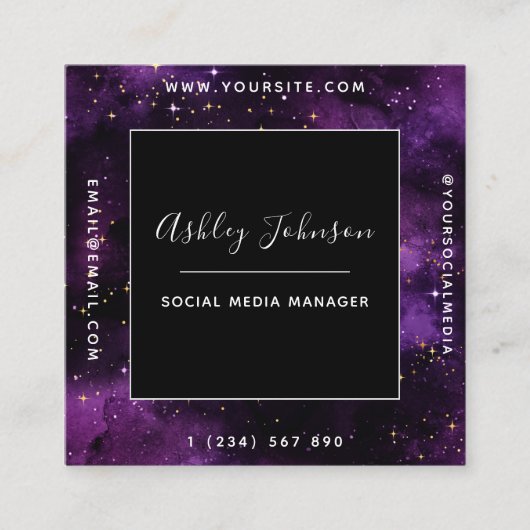 Kosmische Galaxie Moderne Social Media Space Glitz Quadratische Visitenkarte (Vorderseite)
