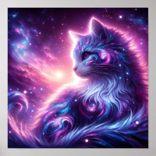 Kosmische Galaxie Mystische Feline Himmelserschein Poster