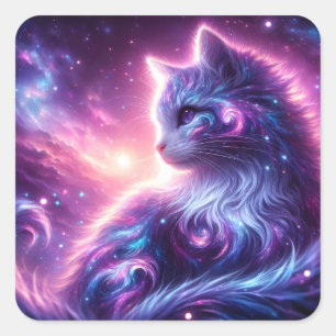 Kosmische Galaxie Mystische Feline Himmelserschein Quadratischer Aufkleber