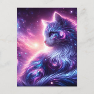 Kosmische Galaxie Mystische Katze Himmlisch Feiertagspostkarte