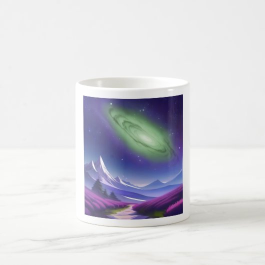 Kosmische Galaxie-Tasse - Grüner Nebel über Lila B Kaffeetasse (Mittel)