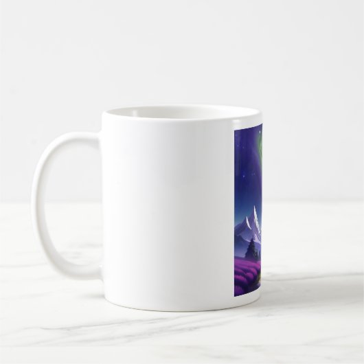 Kosmische Galaxie-Tasse - Grüner Nebel über Lila B Kaffeetasse (Links)
