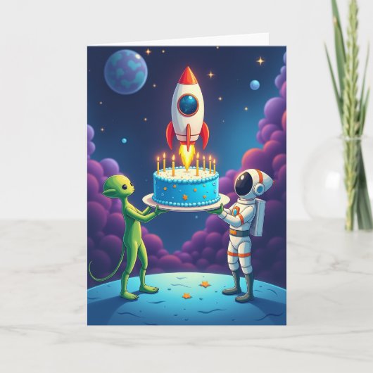 Kosmische Geburtstagstorte Karte (Vorderseite)
