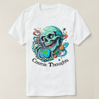 Kosmische Gedanken" Lebhafter Schädel und Erde T-Shirt