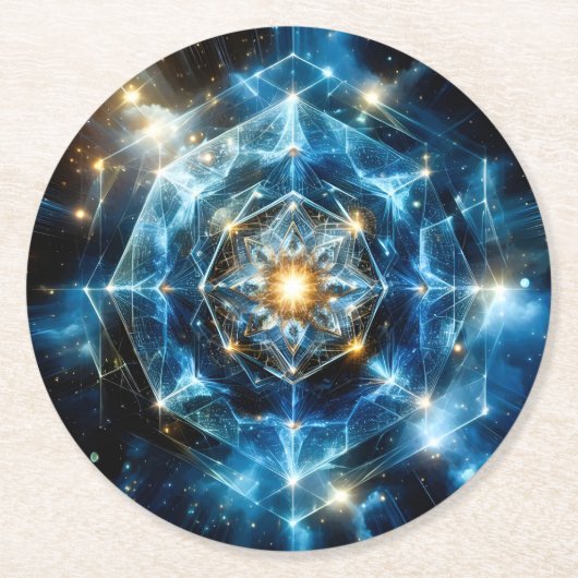 Kosmische Geometrie Mandala Stern Universum Abstra Runder Pappuntersetzer (Vorderseite)