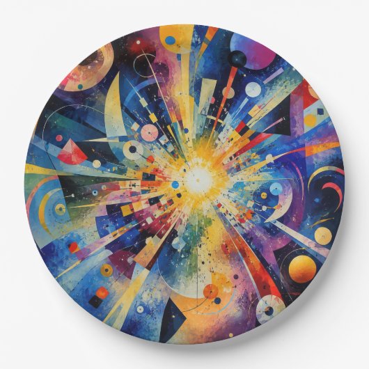 Kosmische geometrische Explosion Abstrakt Pappteller (Vorderseite)