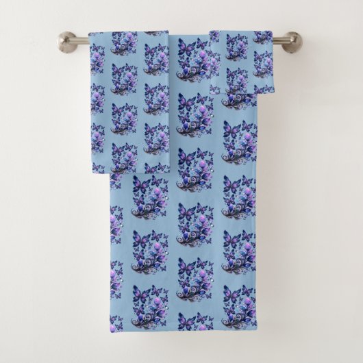 Kosmische Glitzer Schmetterlinge Muster Blau Badhandtuch Set (Insitu)