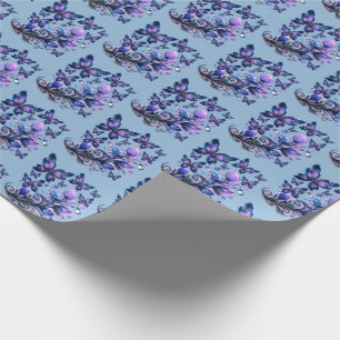Kosmische Glitzer Schmetterlinge Muster Blau Geschenkpapier