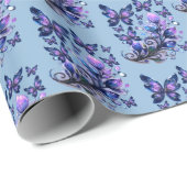 Kosmische Glitzer Schmetterlinge Muster Blau Geschenkpapier (Rolleneckpunkt)