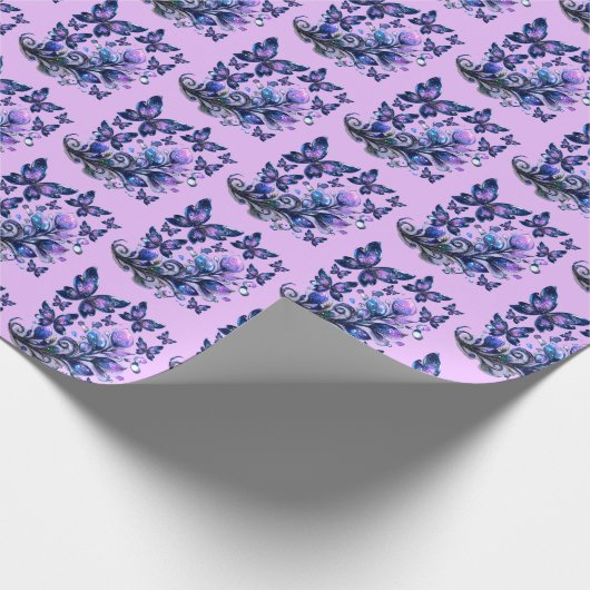 Kosmische Glitzer Schmetterlinge Muster Rosa Geschenkpapier (Ecke)