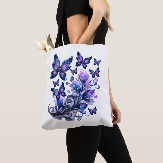 Kosmische Glitzer Schmetterlinge Weiß Tasche (Von Nahem)