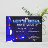 Kosmische Glühen-Bowlings-Party Einladungen (Stehend Vorderseite)