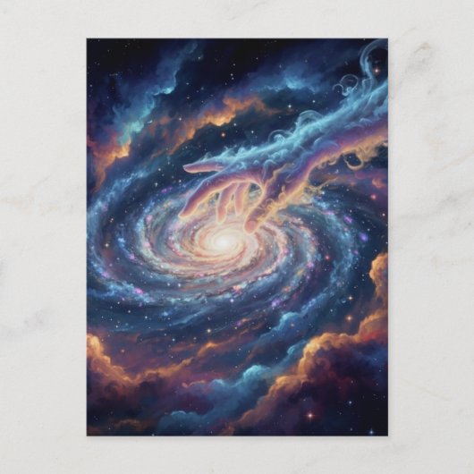 Kosmische Hand der Schöpfung — Surrealistische Gal Postkarte (Vorderseite)