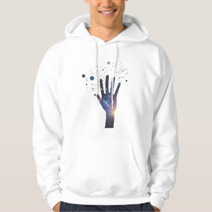 Kosmische Hand in sternenklarer Galaxie – Surreal Hoodie