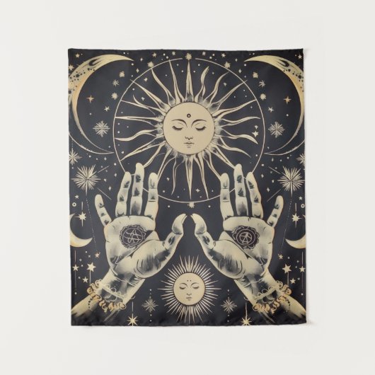 🌙 Kosmische Harmonie Sun & Moon Tapestry Wandteppich (Vorderseite)