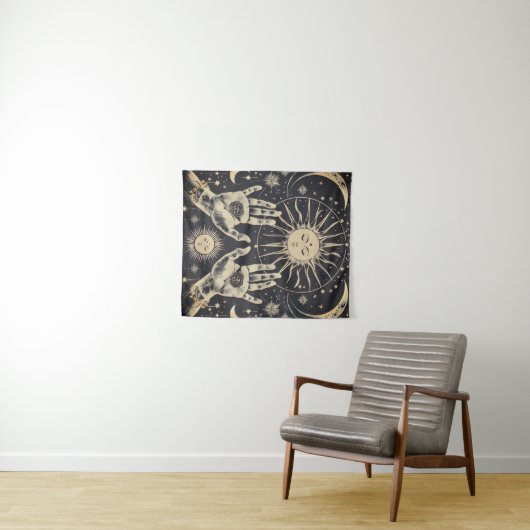 🌙 Kosmische Harmonie Sun & Moon Tapestry Wandteppich (Beispiel (Horizontal))