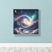 Kosmische Himmelswache Wall Art | Moon & Ocean Leinwanddruck (Insitu (Holzboden))