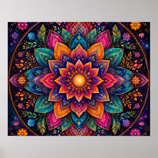 KOSMISCHE JUWELFARBENE FLORALE MANDALA-KUNST POSTER (Vorne)