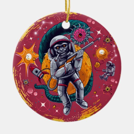 Kosmische Kapern: Spielen im Retro-Raum Keramik Ornament (Vorne)