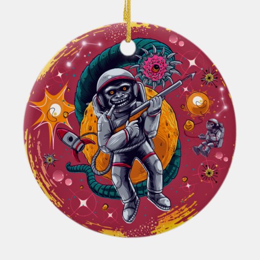 Kosmische Kapern: Spielen im Retro-Raum Keramik Ornament (Hinten)