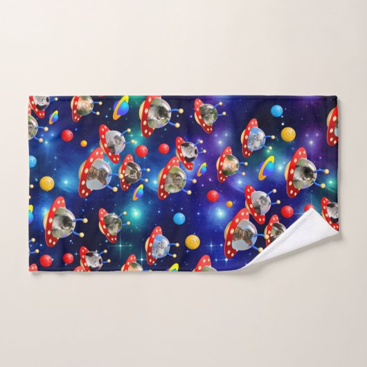 Kosmische Kätzchen in der Alien Raumfahrt UFO Badhandtuch Set (Handtuch)