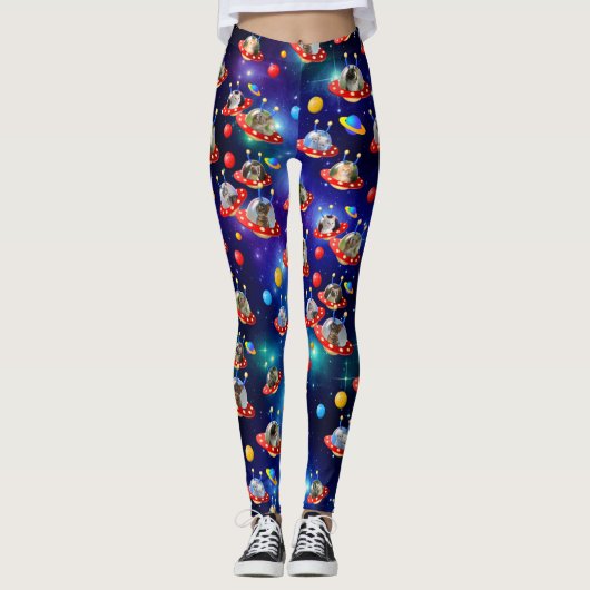 Kosmische Kätzchen in der Alien Raumfahrt UFO Leggings (Vorderseite)