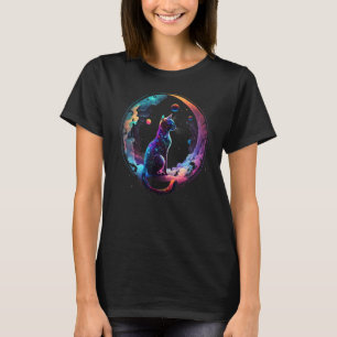Kosmische Katze Coole Farbige Halbmond und Wolken T-Shirt