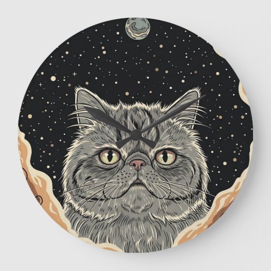 Kosmische Katze Große Wanduhr (Vorderseite)